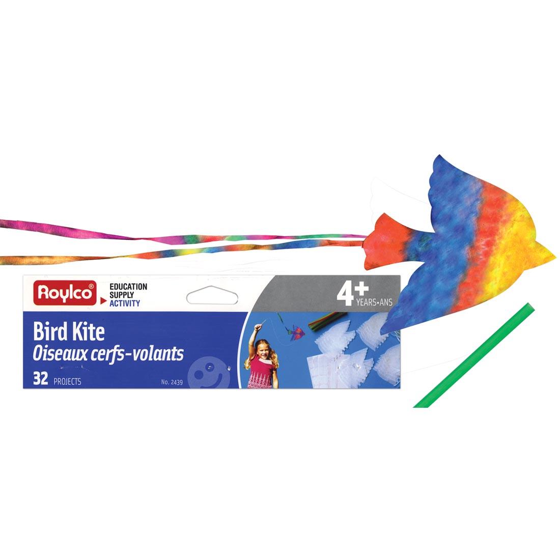 Roylco Bird Kite Kit Package shown with a completed colorful example