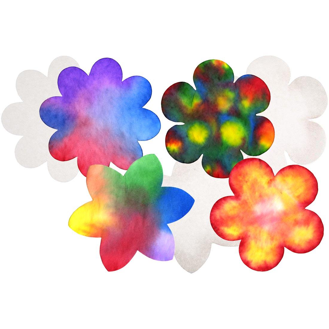 Blank Roylco Color Diffusing Paper Flowers with colorful examples of painted flowers
