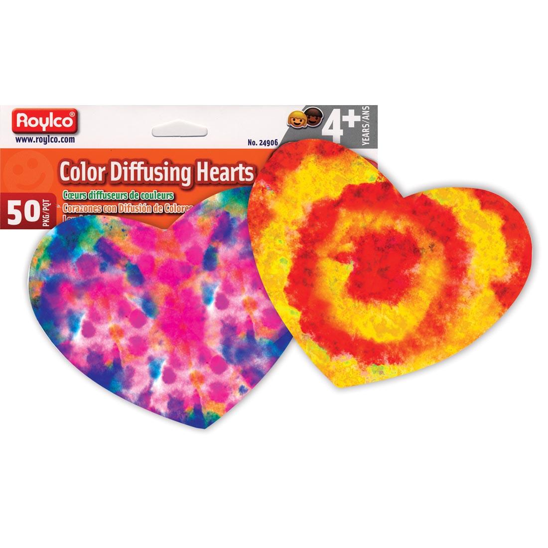 Roylco Color Diffusing Hearts shown already painted