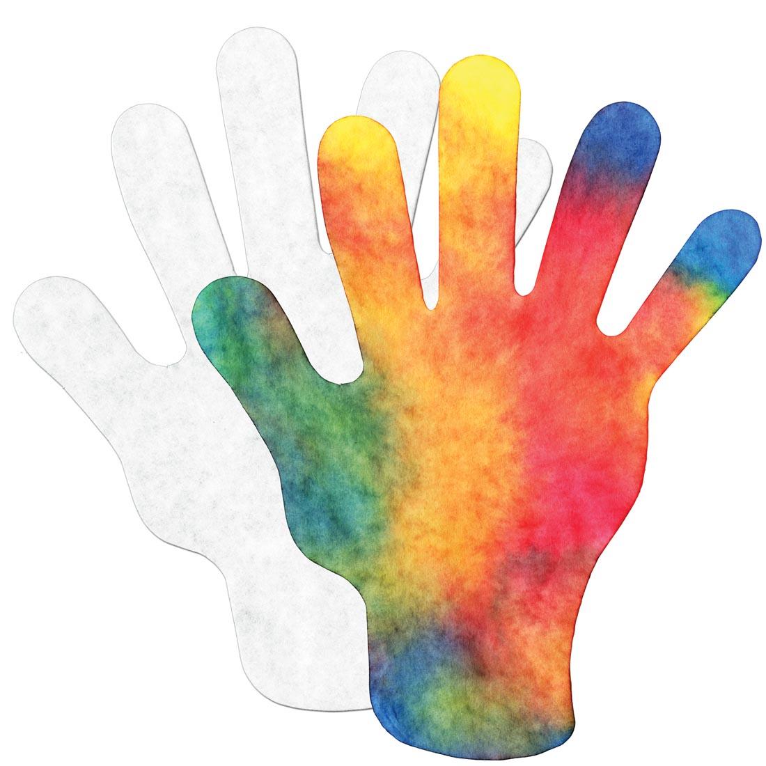 Roylco Color Diffusing Paper Hands - one blank and one completed colored example