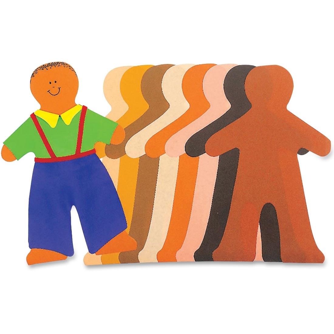 All eight colors of the Roylco Paper Doll Pad shown with one completed example