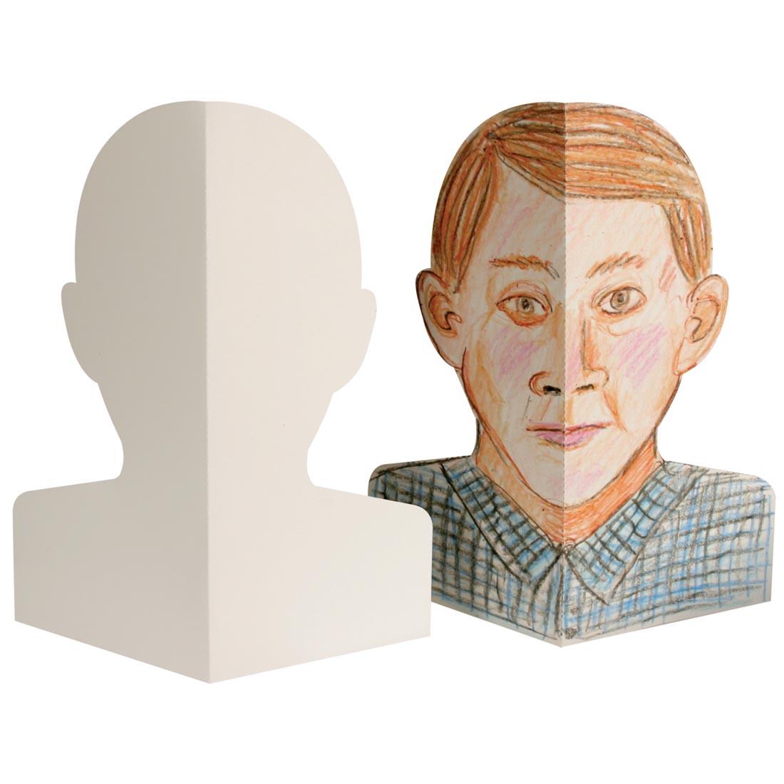 A blank Roylco Stand Up Self Portrait beside a completed example