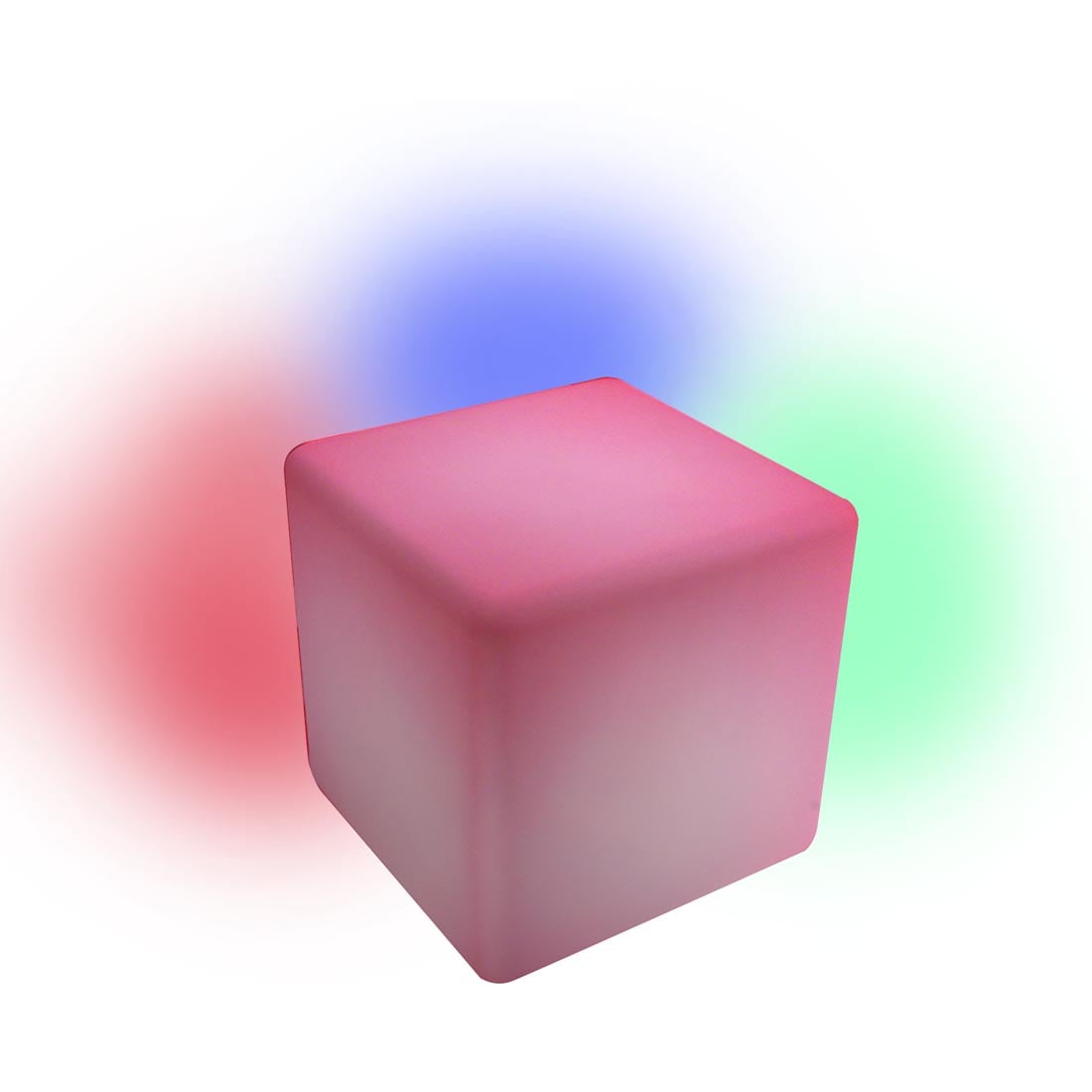 Roylco Educational Light Cube shown with the examples of colors it can emit