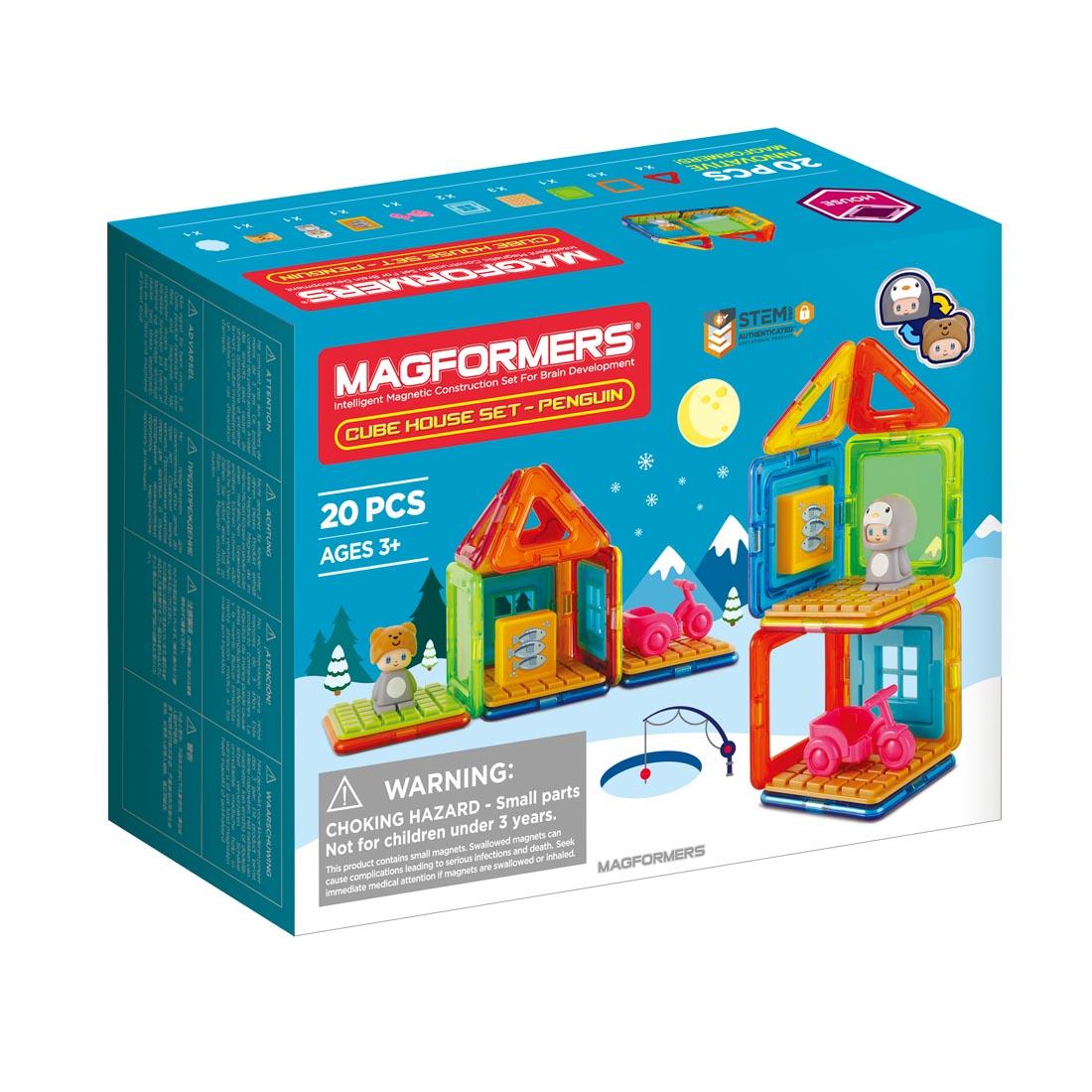 side view of box for Magformers 20-Piece Penguin Cube House Set