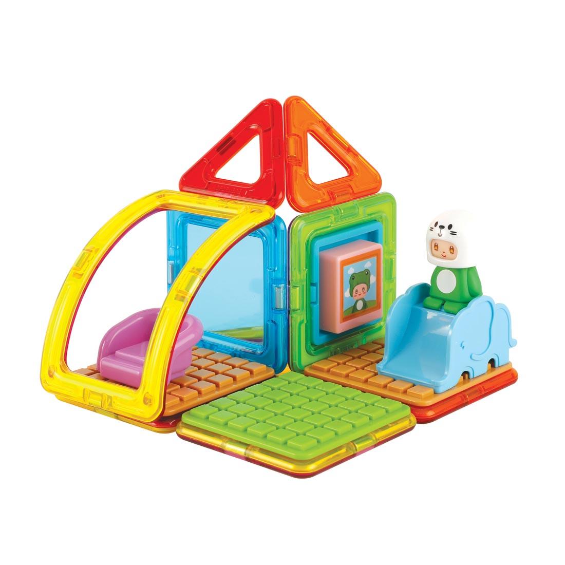 structure made with pieces from the Magformers 20-Piece Frog Cube House Set