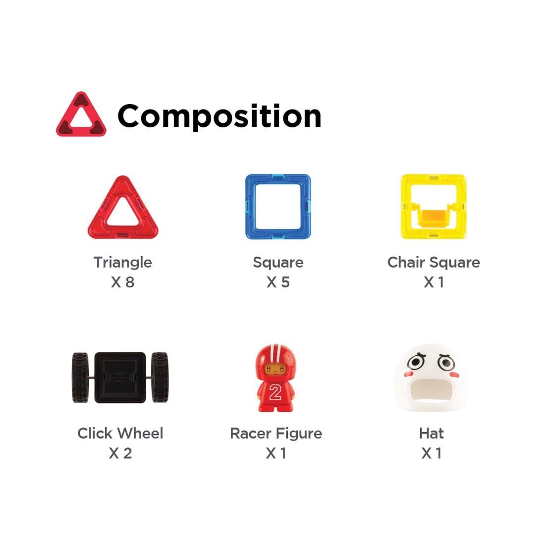 labeled content list for the Magformers 18-Piece WOW Plus Set