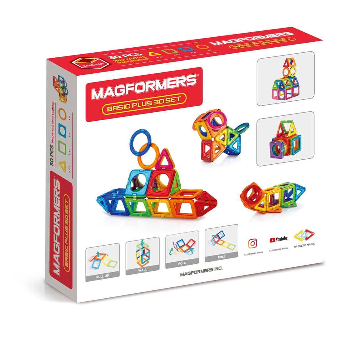 back of box for the Magformers 30-Piece Basic Plus Set