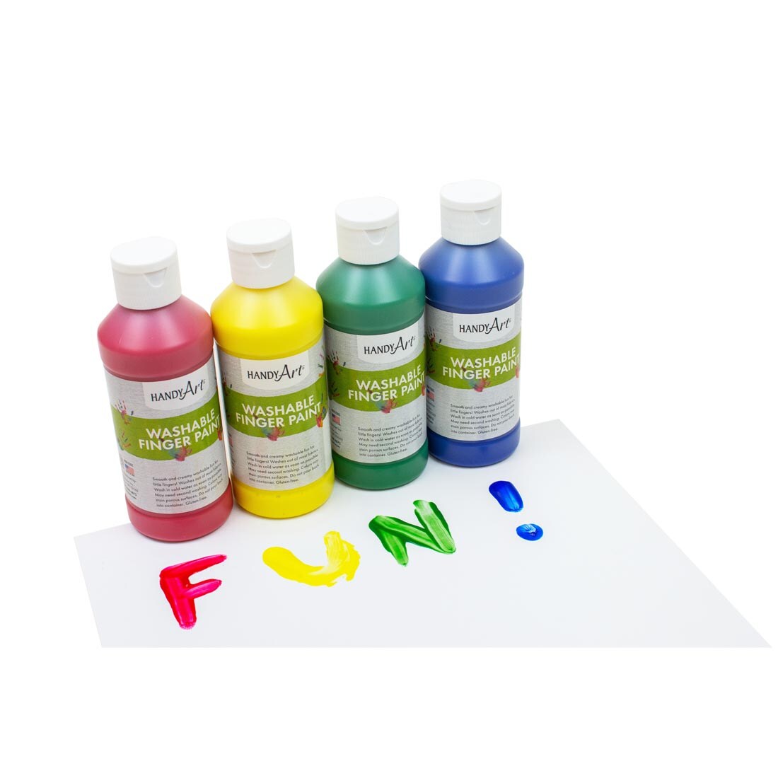 Handy Art Washable Finger Paint 4-Color Set with the painted word Fun!