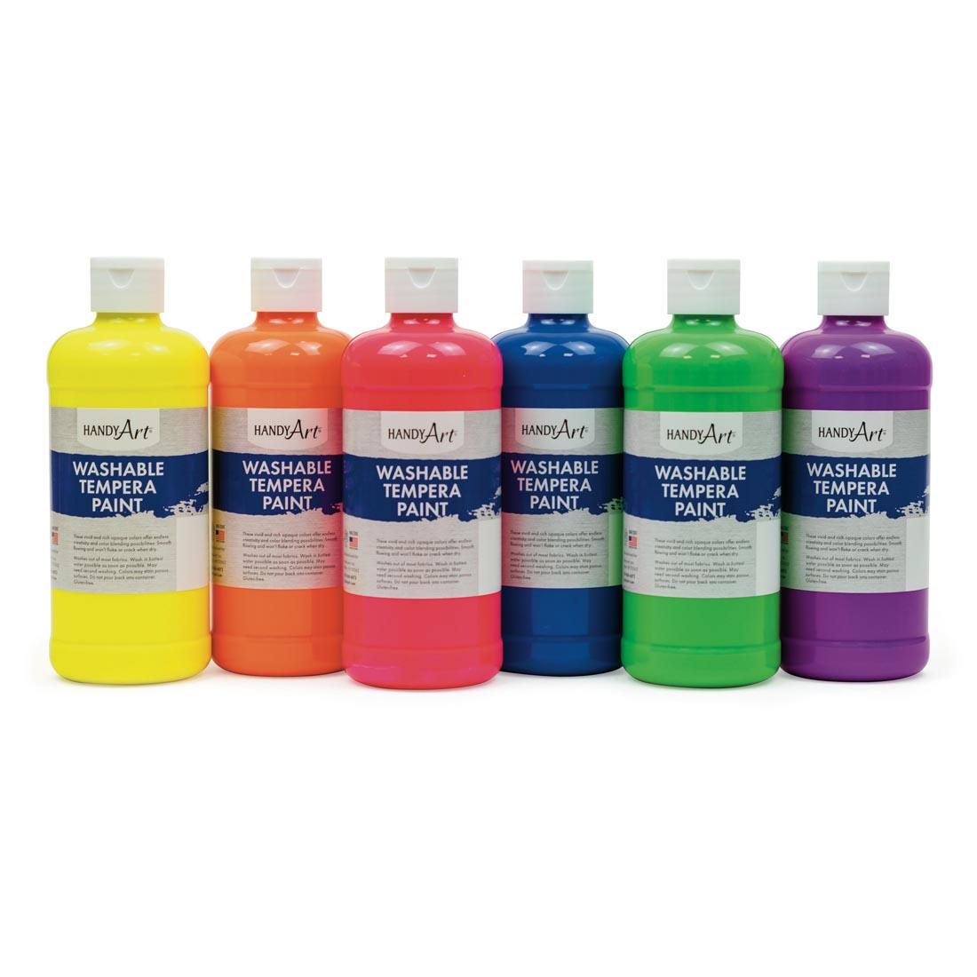 Handy Art Washable Tempera Paint 6-Color Fluorescent Pint Set