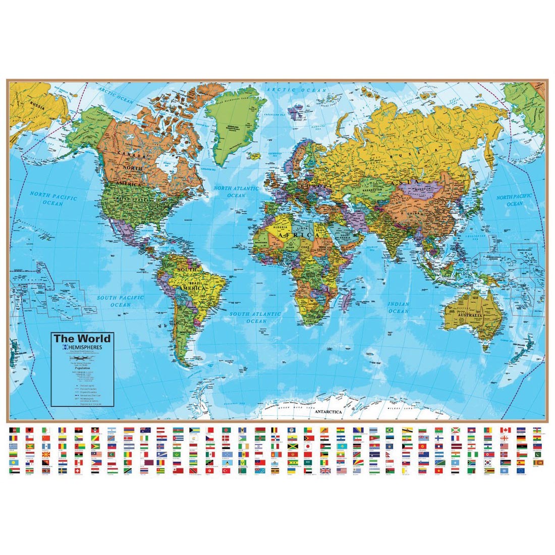 World Laminated Wall Map With Flags by Round World Products