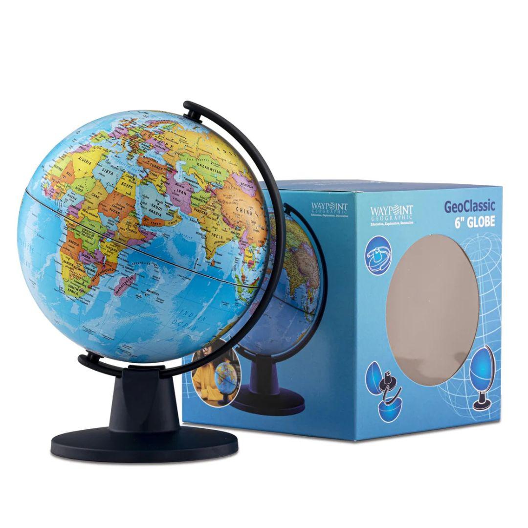 Blue Ocean MiniGlobe by GeoClassic beside its box