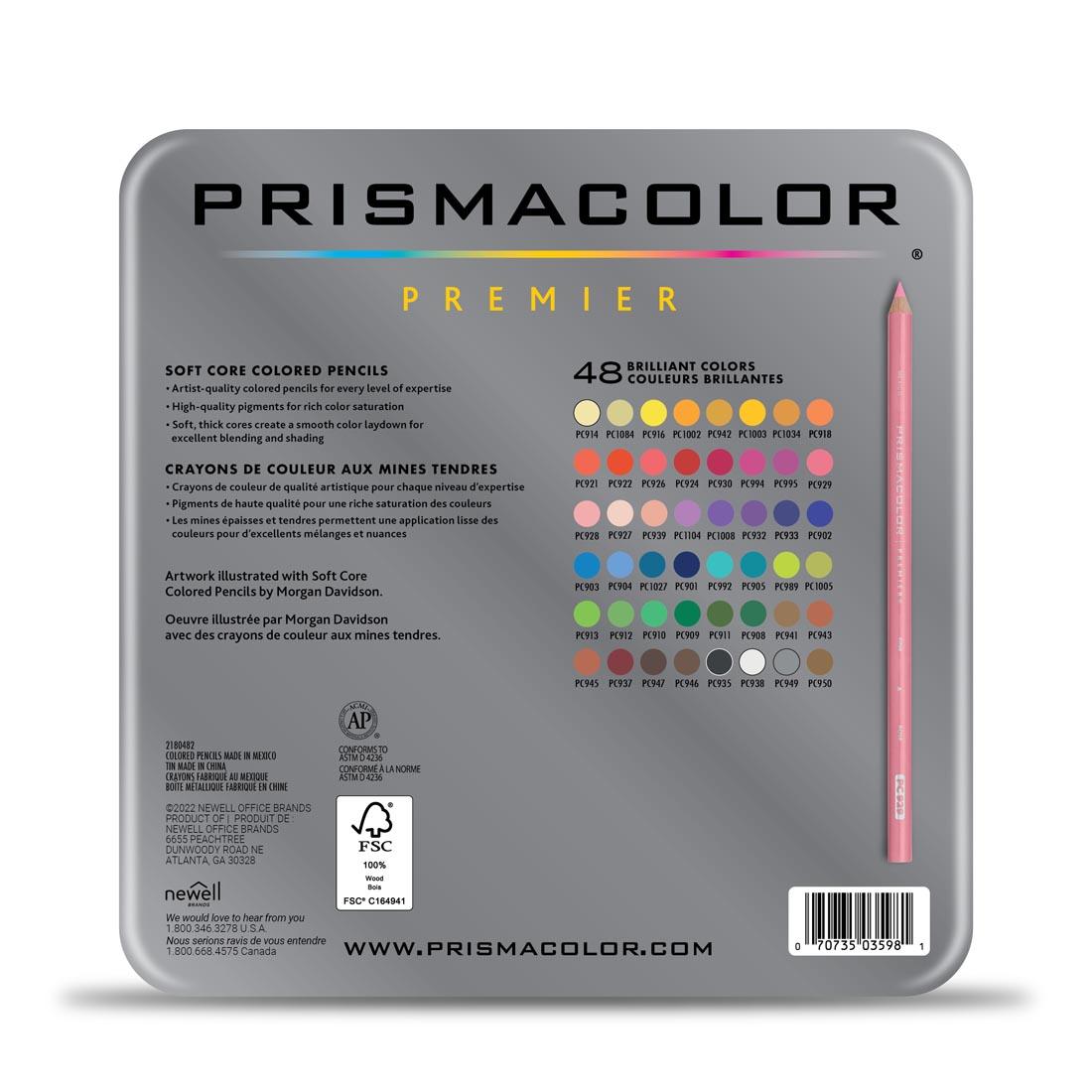Back of Package of Prismacolor Premier Colored Pencils 48-color set