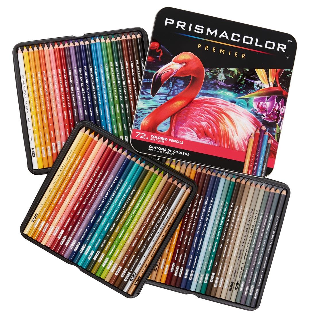 Prismacolor Premier Colored Pencils 72-color set, shown with lid off and pencils in trays