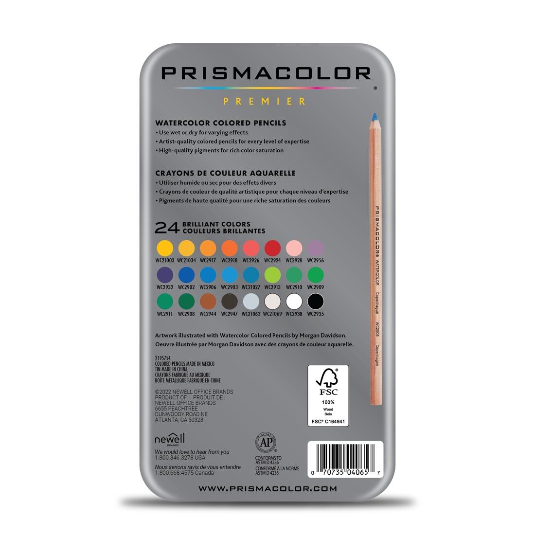 Back of package of Prismacolor Watercolor Pencils 24-Color Set
