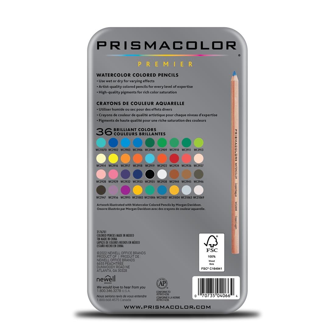 Back of package of Prismacolor Watercolor Pencils 36-Color Set