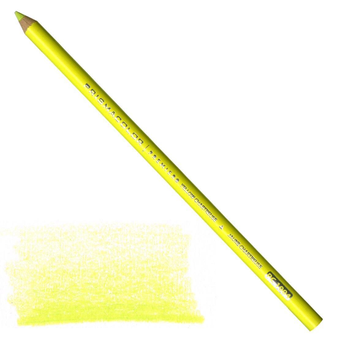 Yellow Chartreuse Prismacolor Premier Colored Pencil with a sample colored swatch