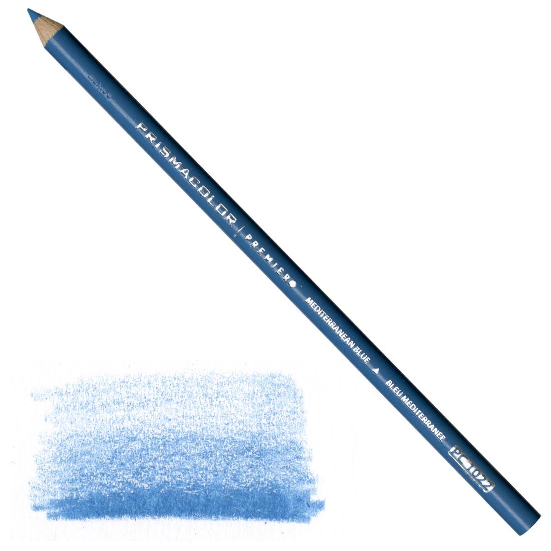 Mediterranean Blue Prismacolor Premier Colored Pencil with a sample colored swatch