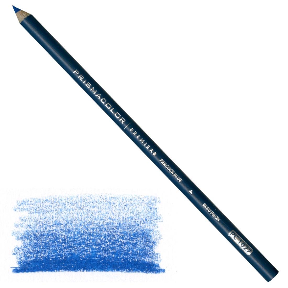 Peacock Blue Prismacolor Premier Colored Pencil with a sample colored swatch