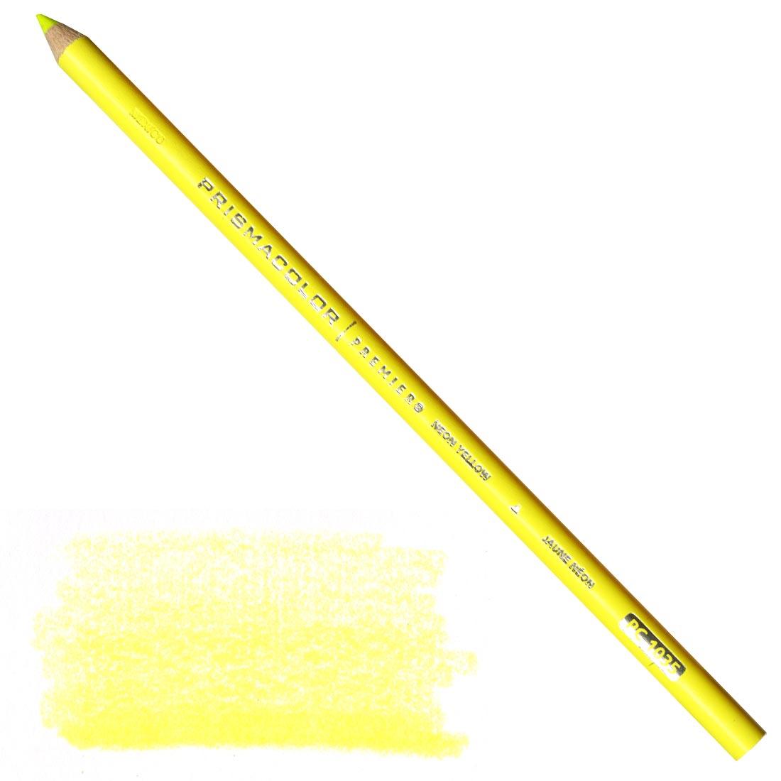 Neon Yellow Prismacolor Premier Colored Pencil with a sample colored swatch