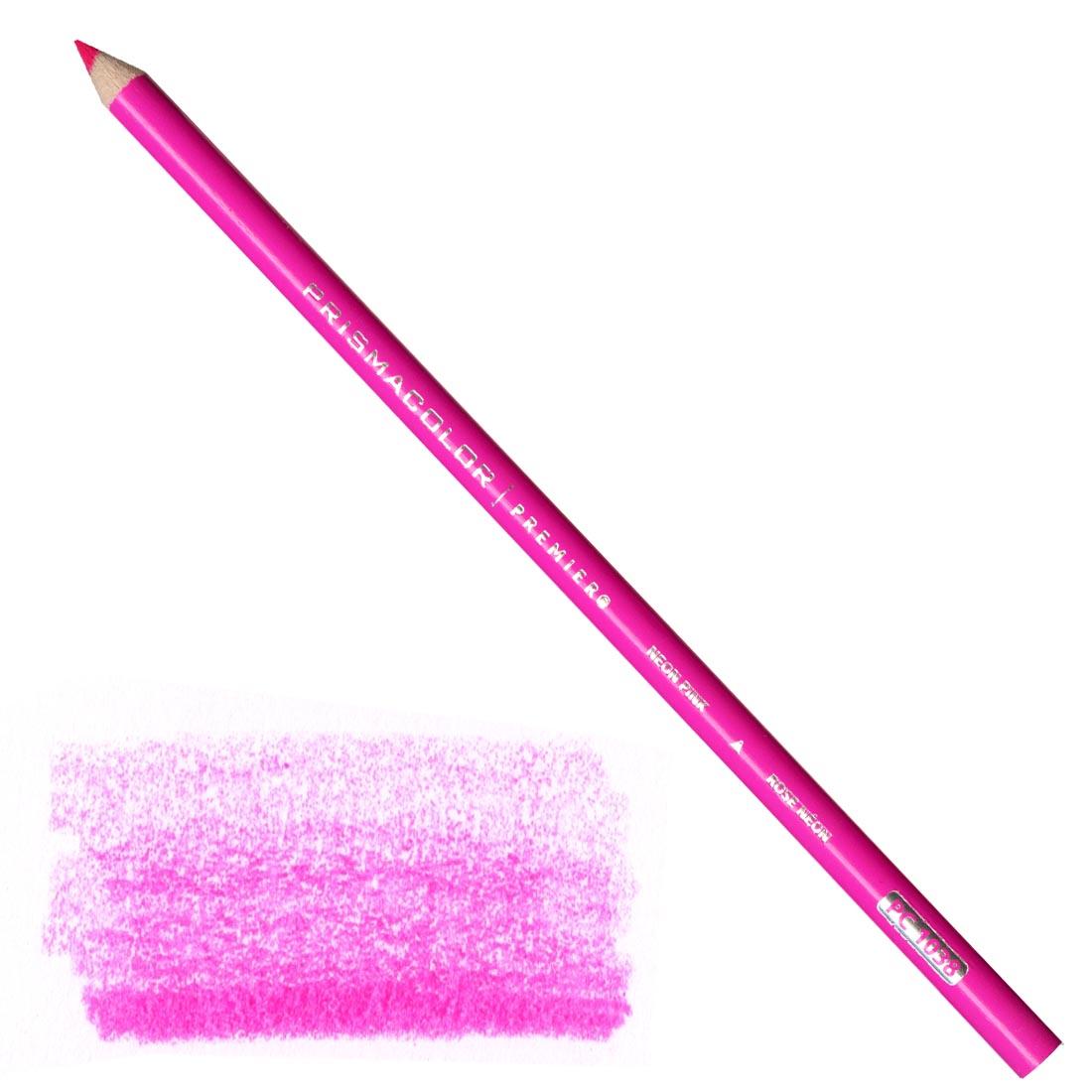 Neon Pink Prismacolor Premier Colored Pencil with a sample colored swatch