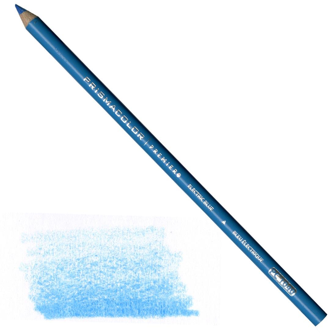 Electric Blue Prismacolor Premier Colored Pencil with a sample colored swatch