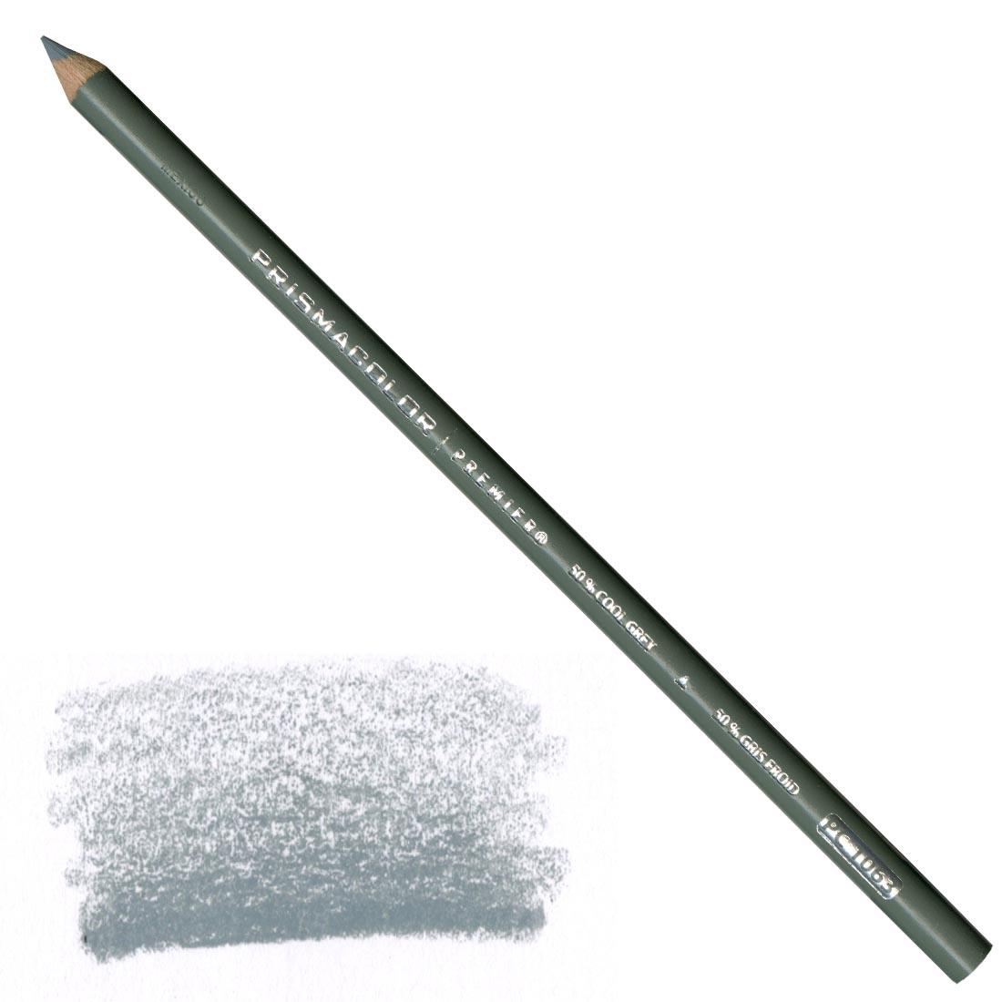 50% Cool Grey Prismacolor Premier Colored Pencil with a sample colored swatch