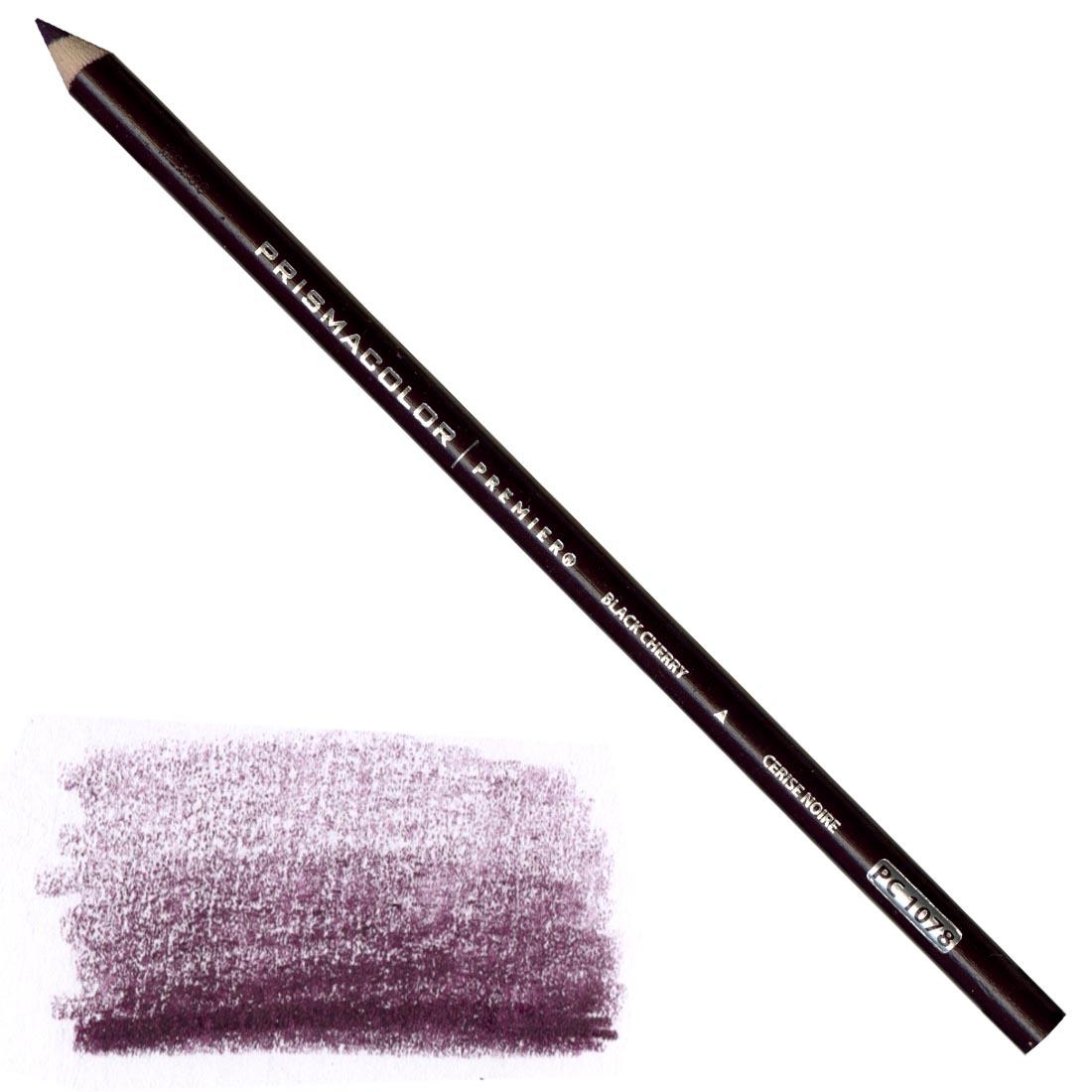 Black Cherry Prismacolor Premier Colored Pencil with a sample colored swatch