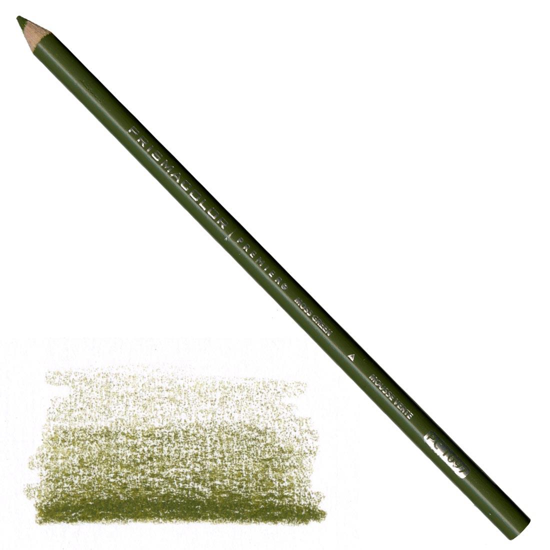 Moss Green Prismacolor Premier Colored Pencil with a sample colored swatch