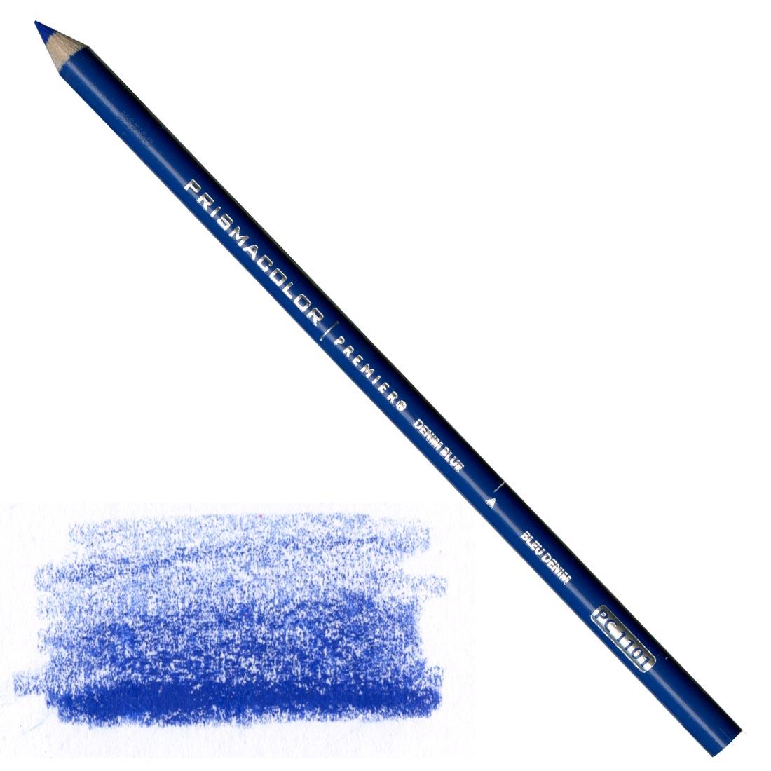 Denim Blue Prismacolor Premier Colored Pencil with a sample colored swatch