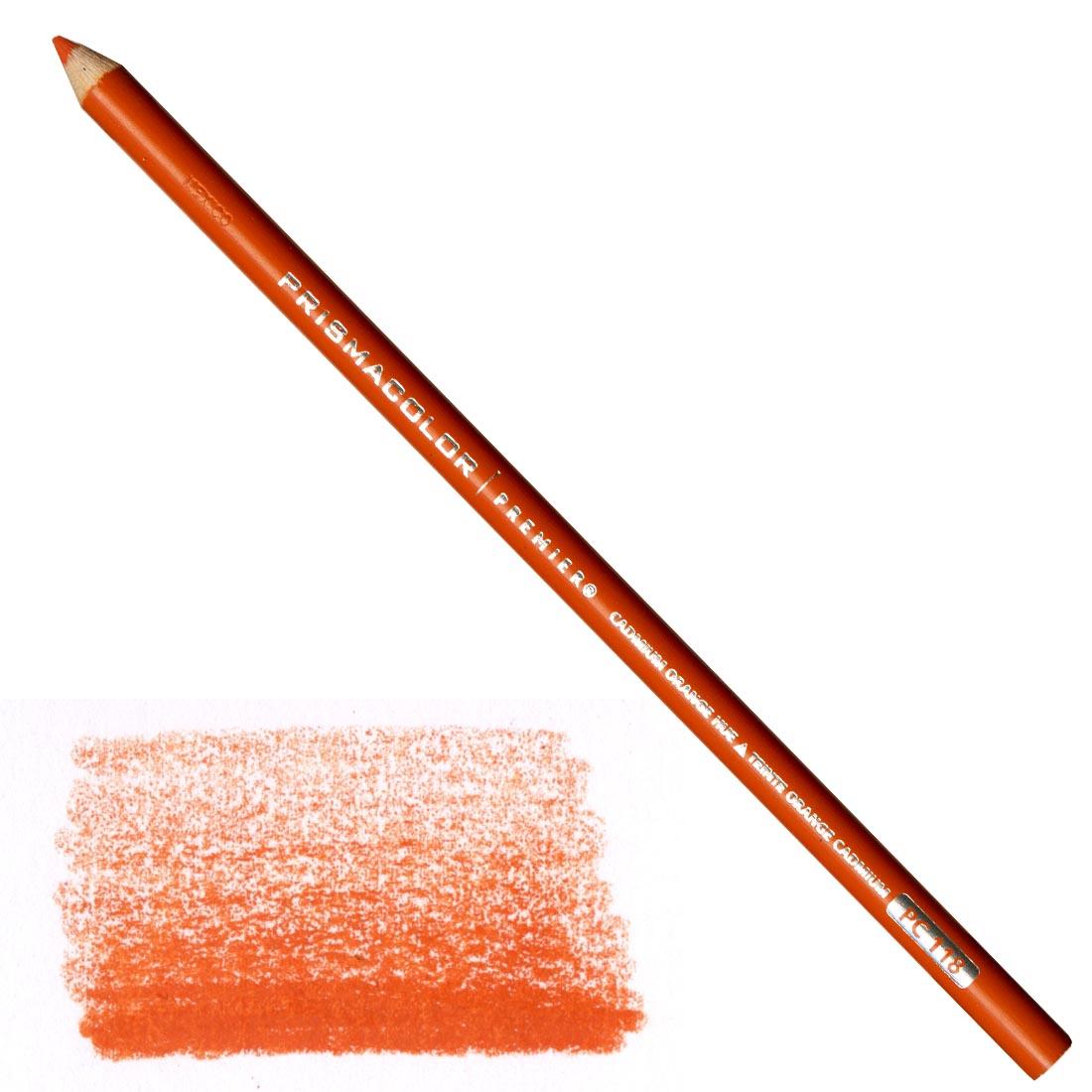 Cadmium Orange Hue Prismacolor Premier Colored Pencil with a sample colored swatch