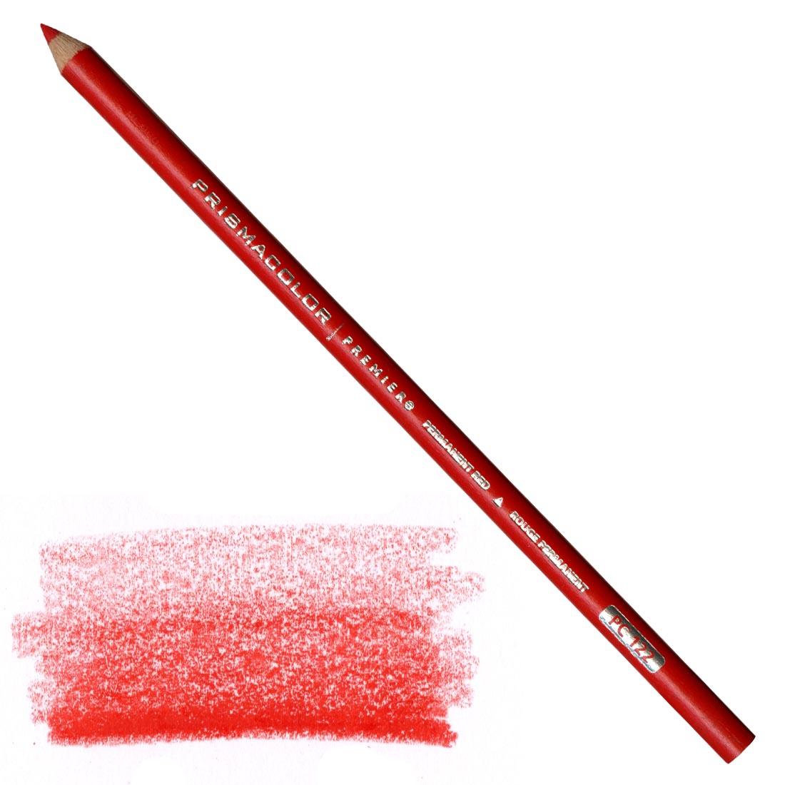 Permanent Red Prismacolor Premier Colored Pencil with a sample colored swatch