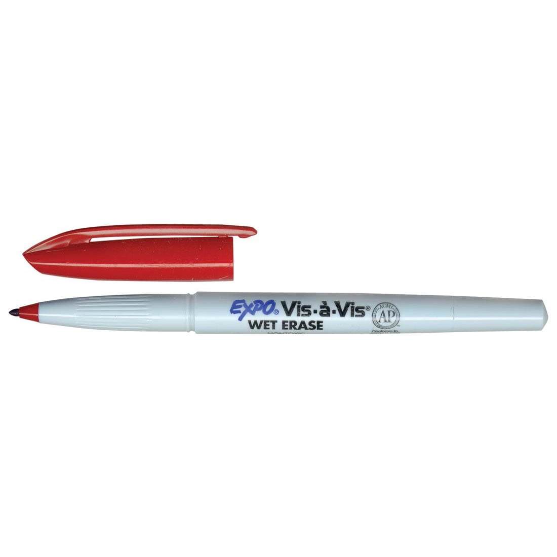 Red Expo Vis-A-Vis Wet-Erase Marker with cap shown above