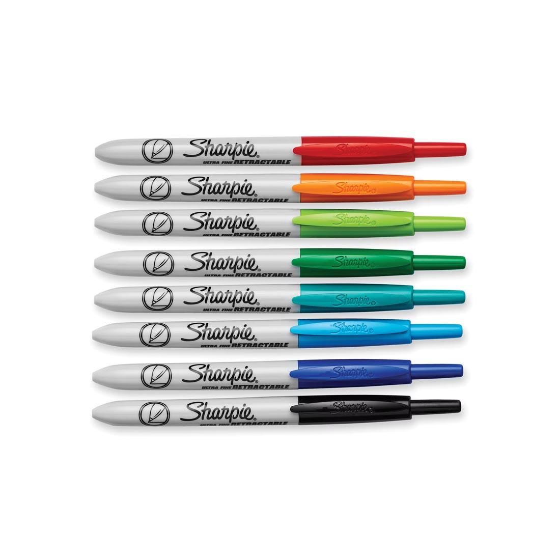 8 different colors of Sharpie Retractable Ultra Fine Point Permanent Markers