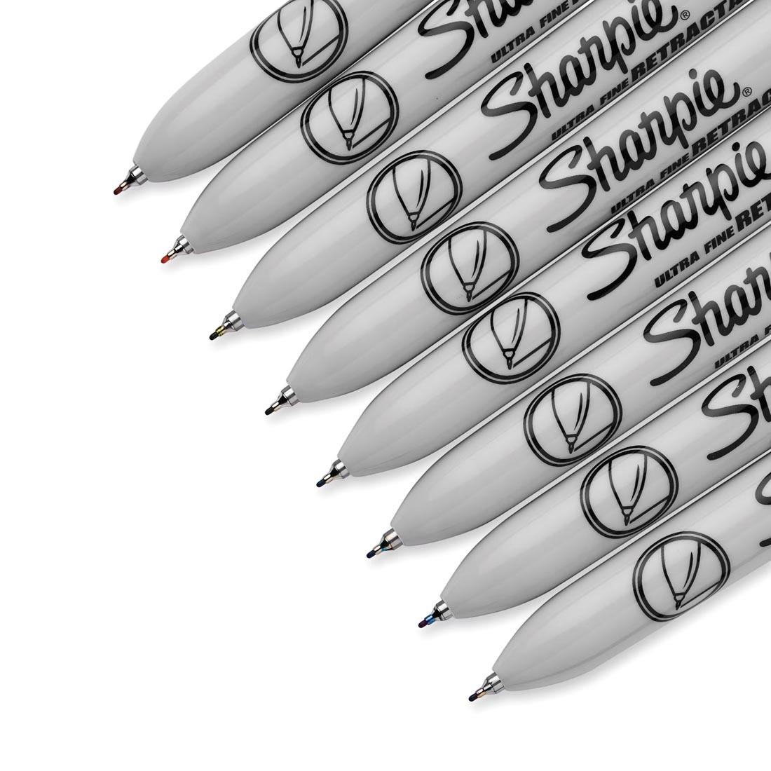 the tips of 8 Sharpie Retractable Ultra Fine Point Permanent Markers
