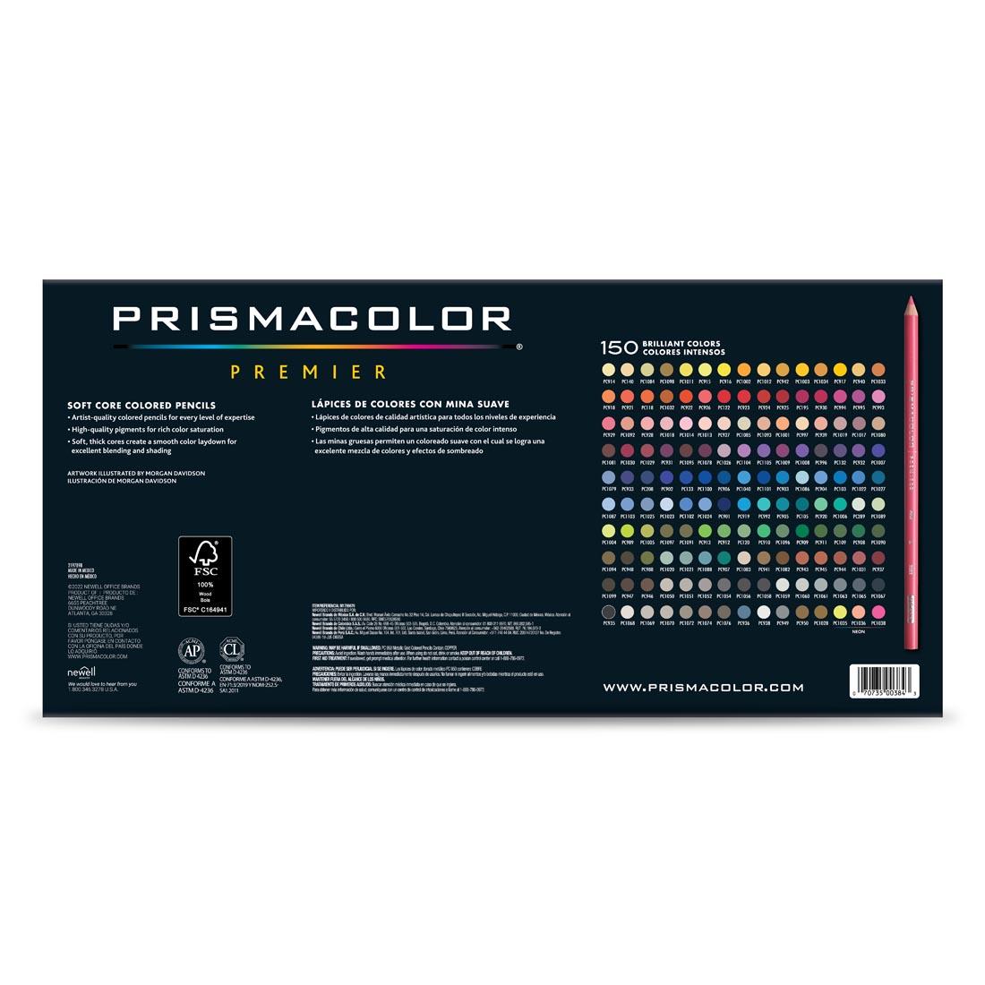 Back of Package of Prismacolor Premier Colored Pencils 150-color set