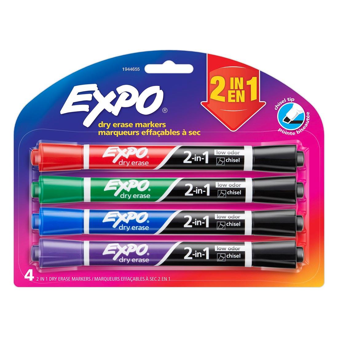 Expo Low Odor Chisel Tip Dry Erase 2-in-1 Markers 4-Count Set