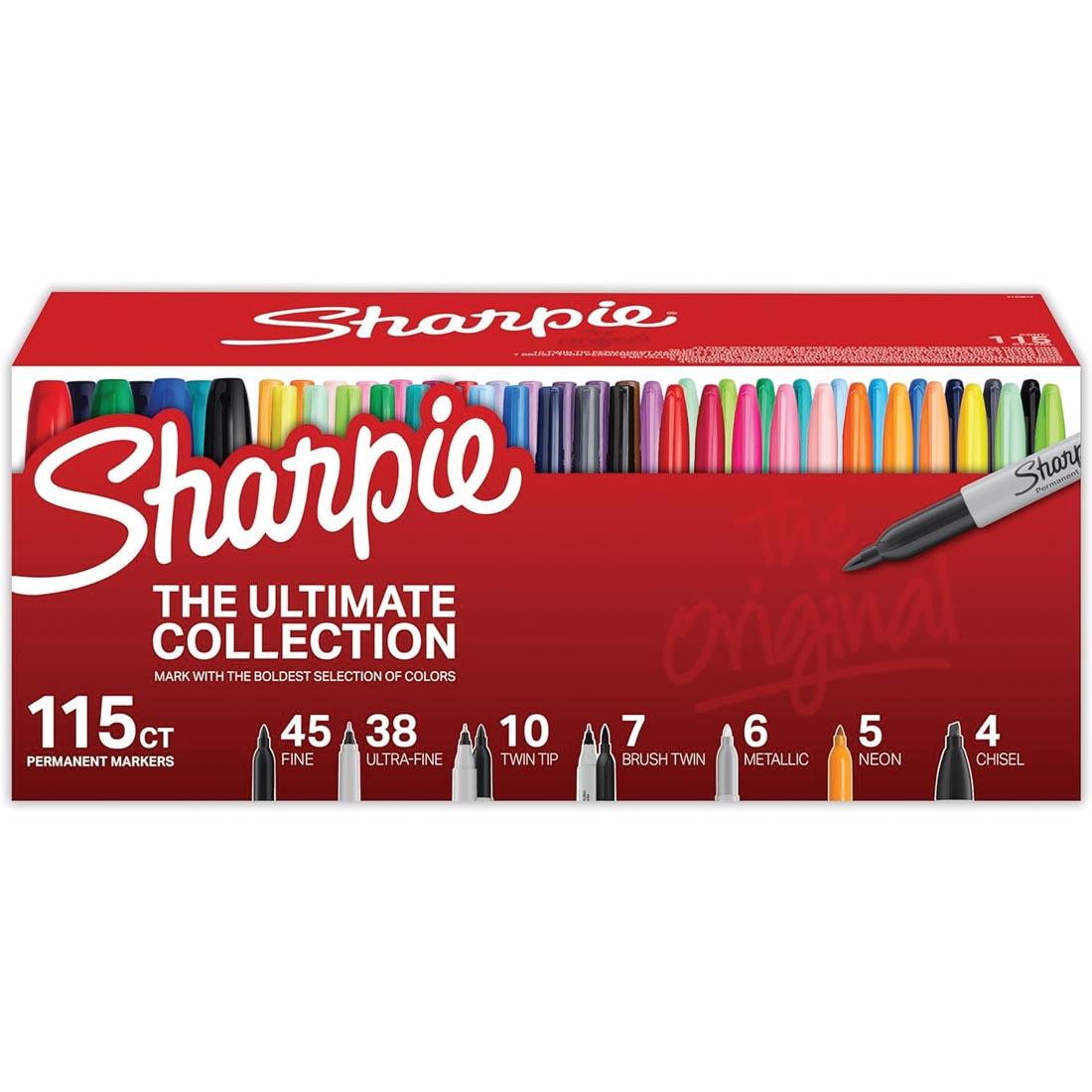 Sharpie Marker 115-Count Ultimate Collection with uncapped markers shown outside the box