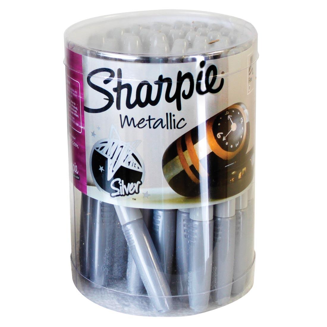Plastic Tub of Silver Sharpie Metallic Permanent Markers