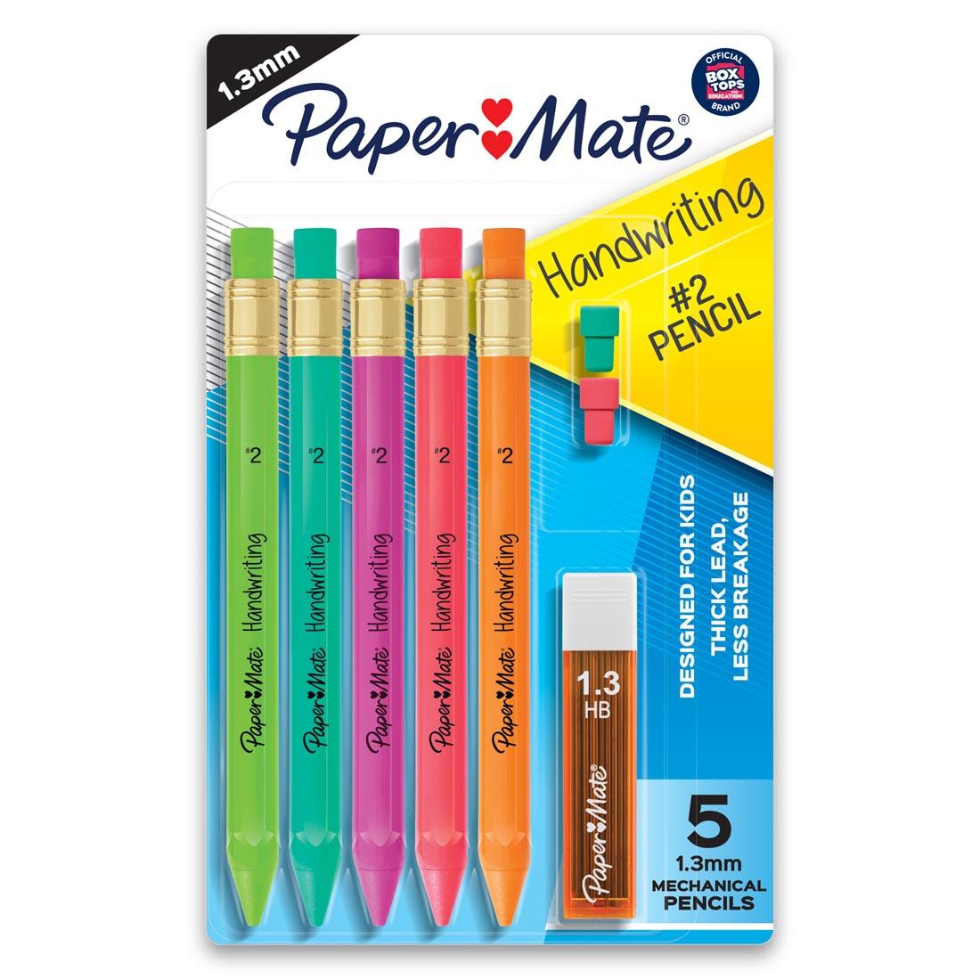 Package of 5 Paper Mate Handwriting Mechanical Pencils, 2 extra erasers and extra leads
