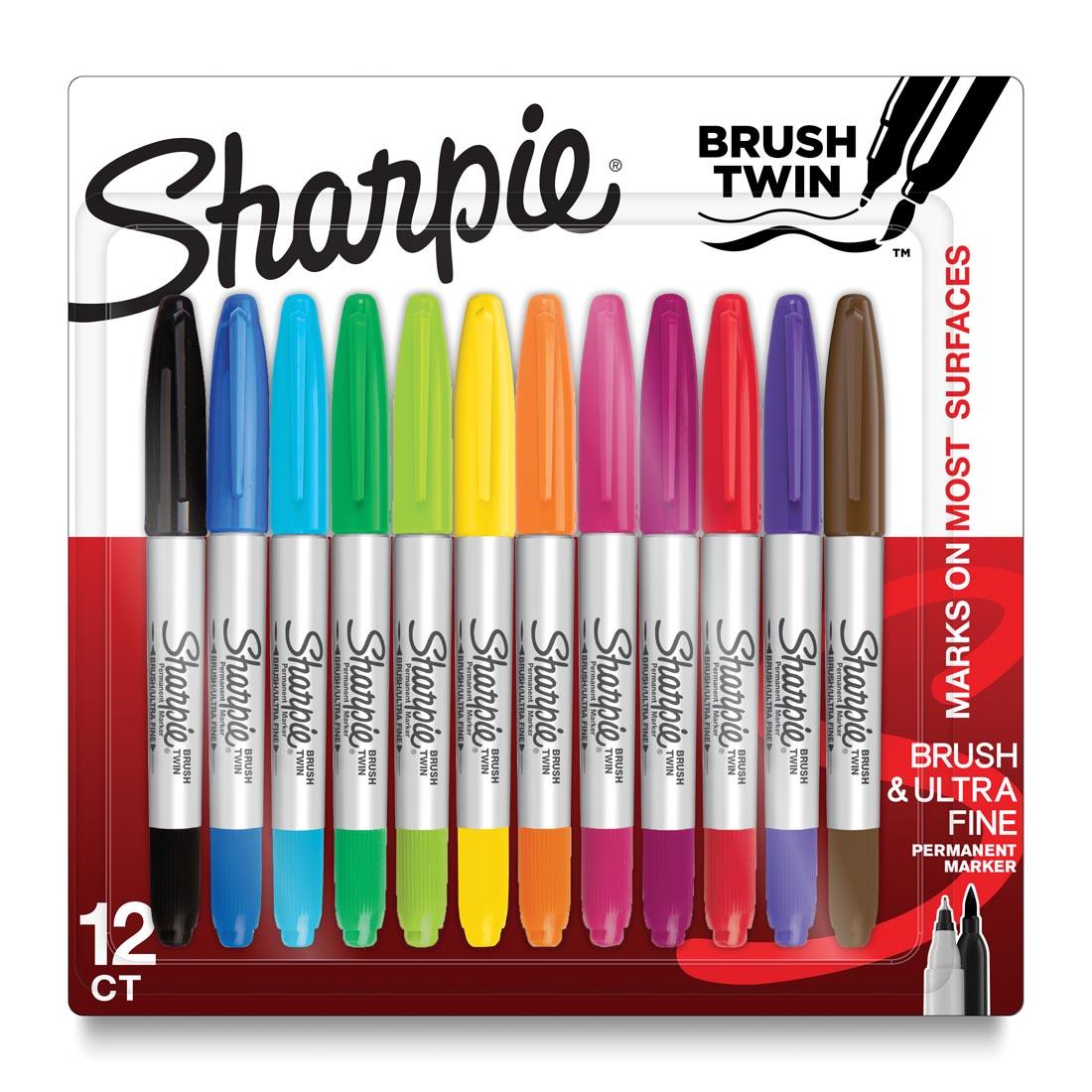Sharpie Brush Twin Tip Permanent Markers 12-Color Set