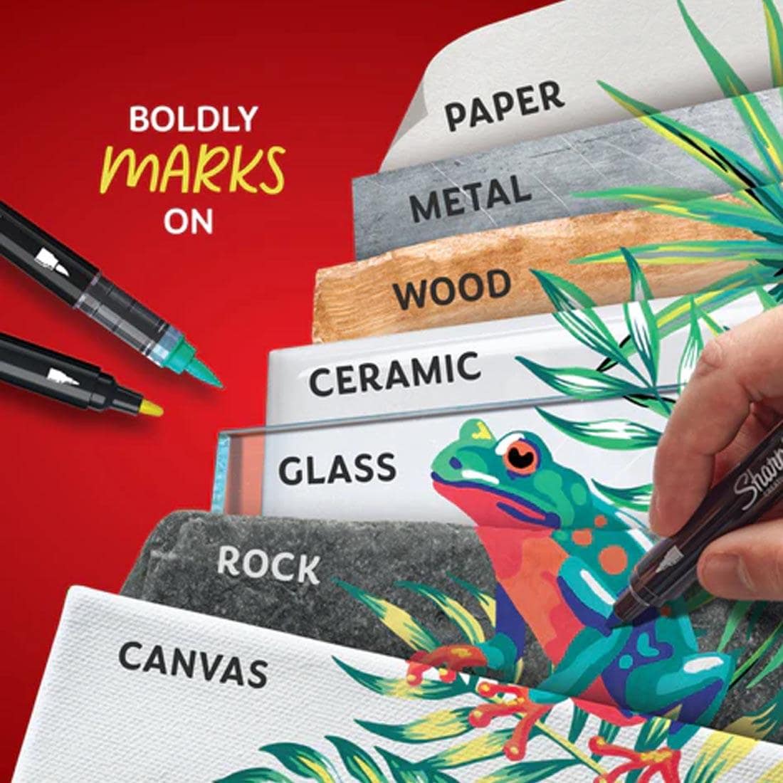 3 Sharpie Creative Markers with text Boldly Marks on paper; metal; wood; ceramic; glass; rock; canvas