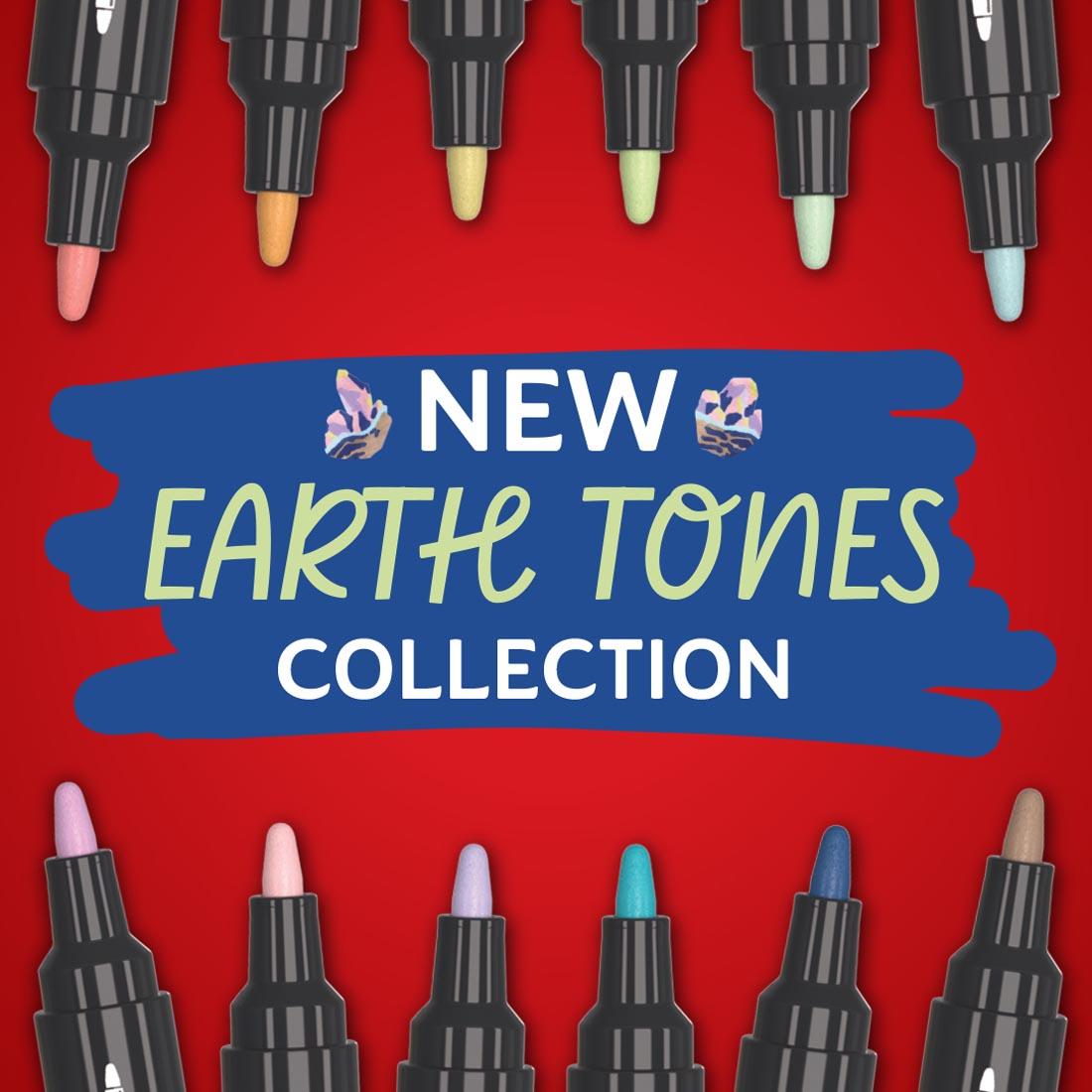12 tips of Sharpie Creative Bullet Tip Earth Tone Markers pointing to text New Earth Tones Collection