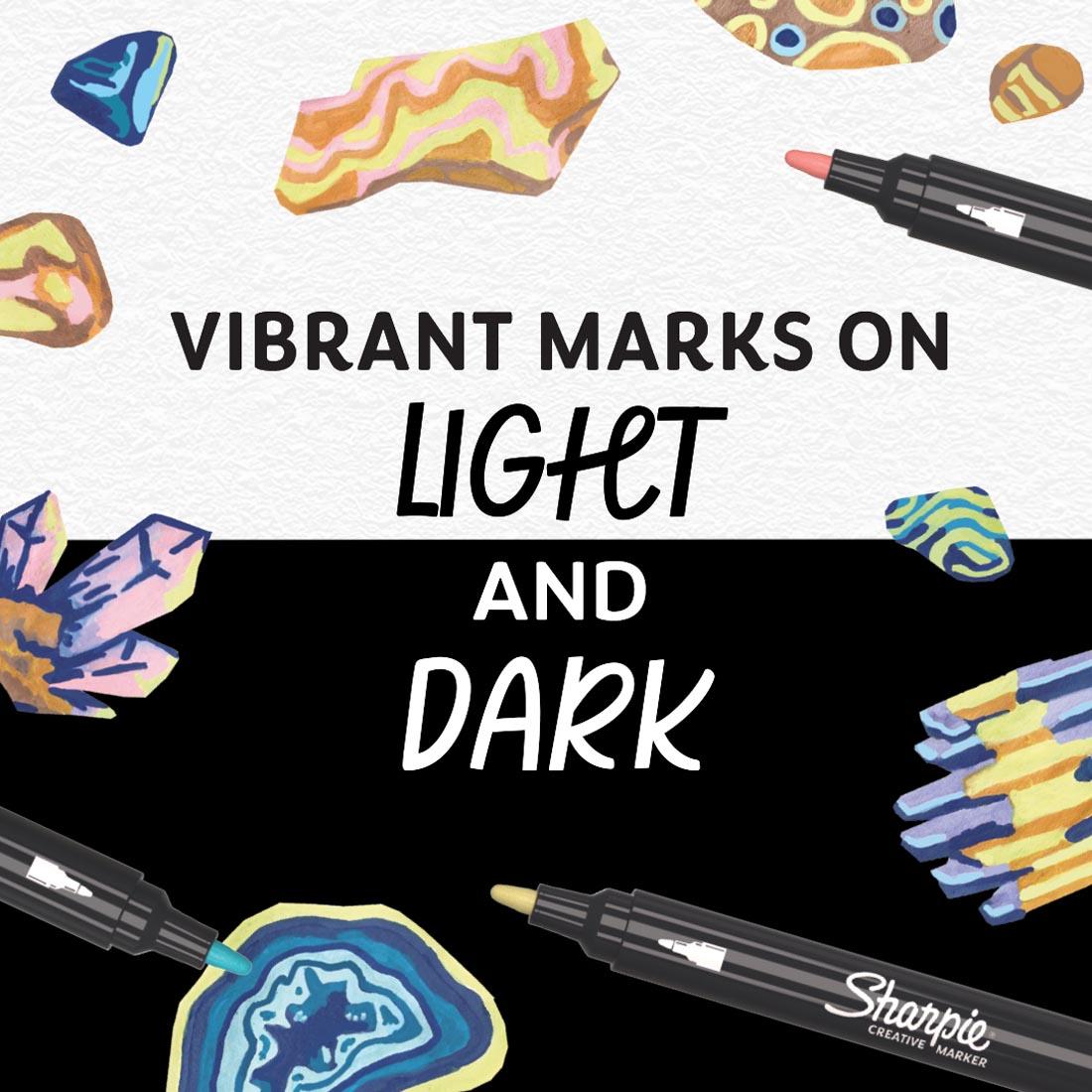 infographic for Sharpie Creative Markers with text Vibrant marks on light and dark