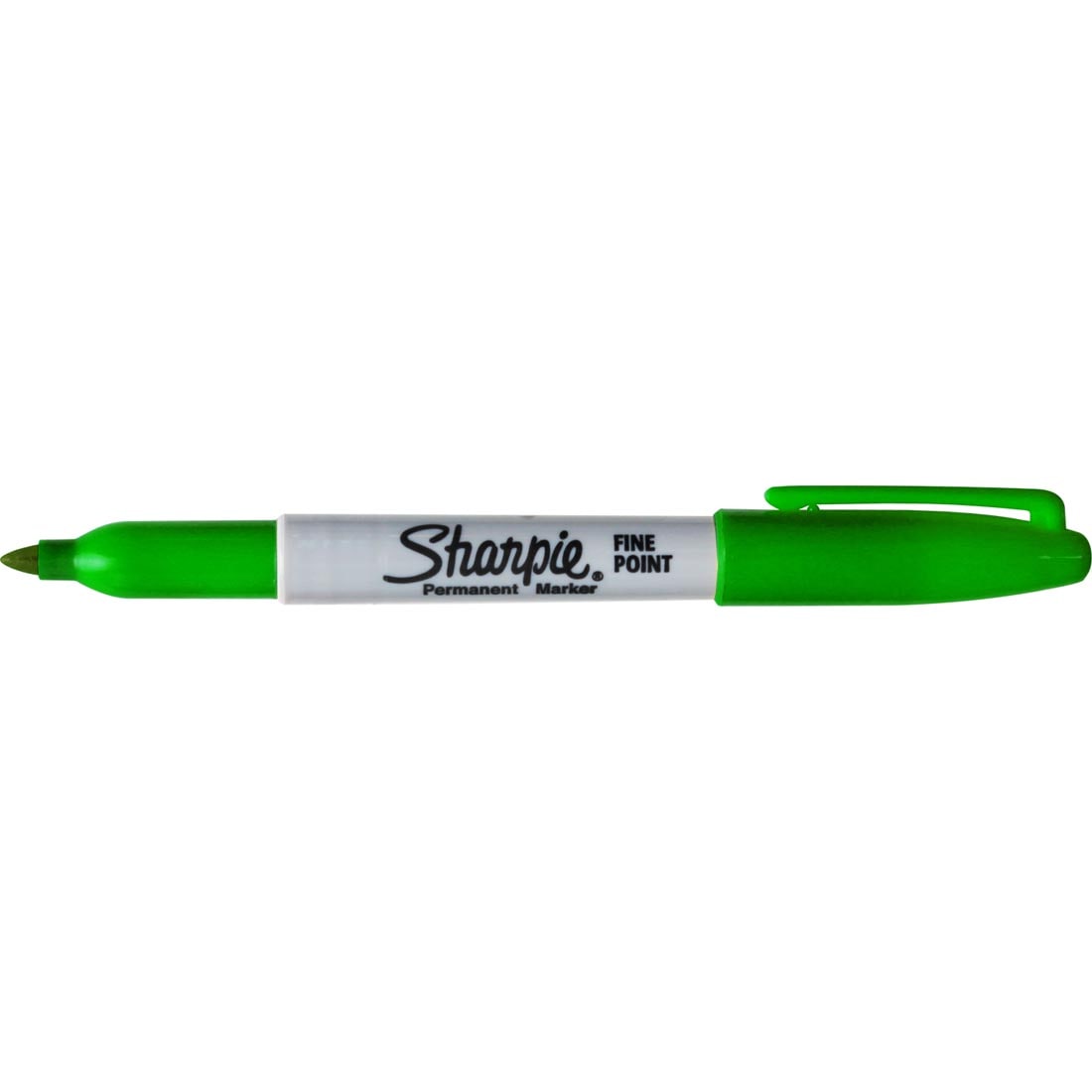 Green Fine Point Sharpie Permanent Marker with the cap on the opposite end