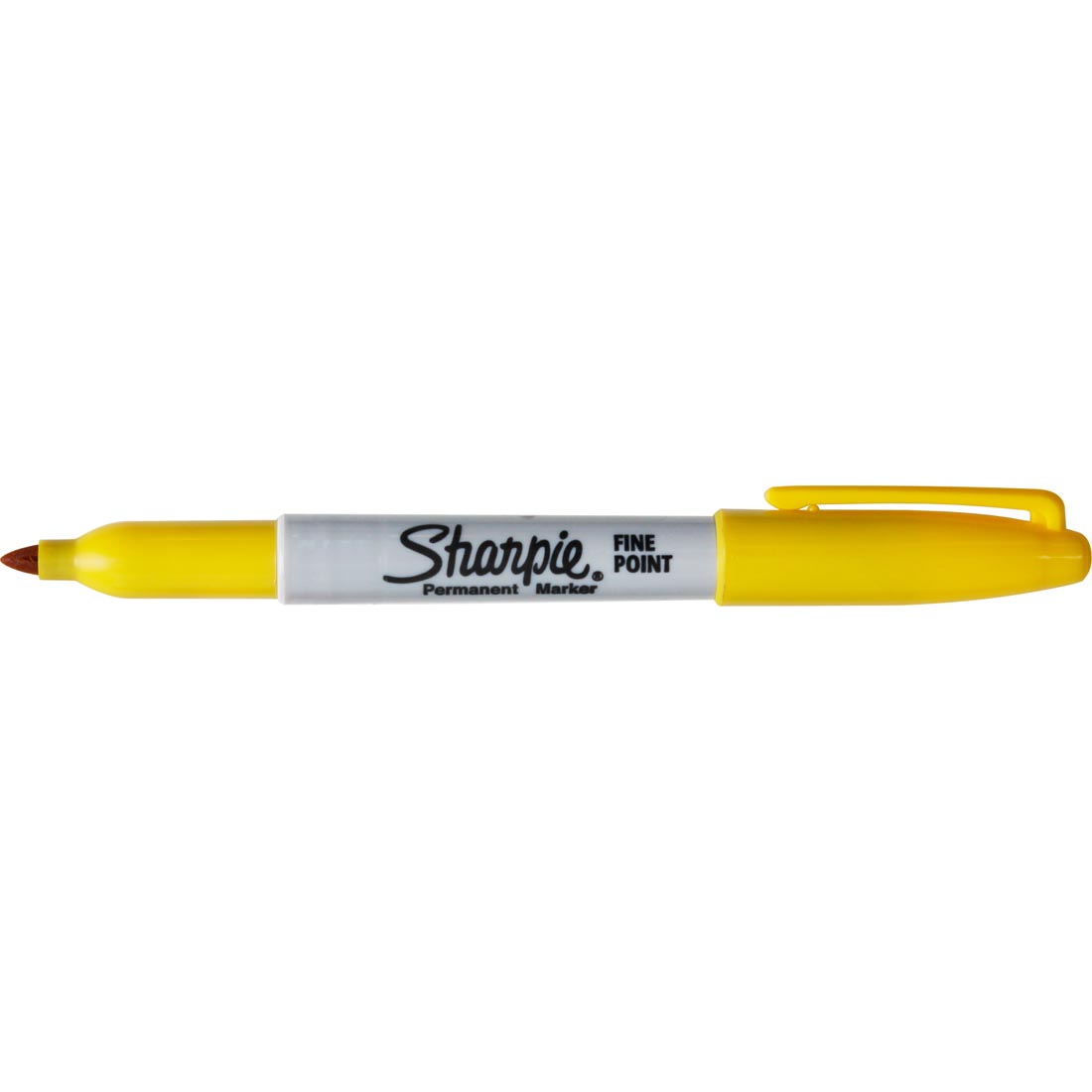 Yellow Fine Point Sharpie Permanent Marker with the cap on the opposite end