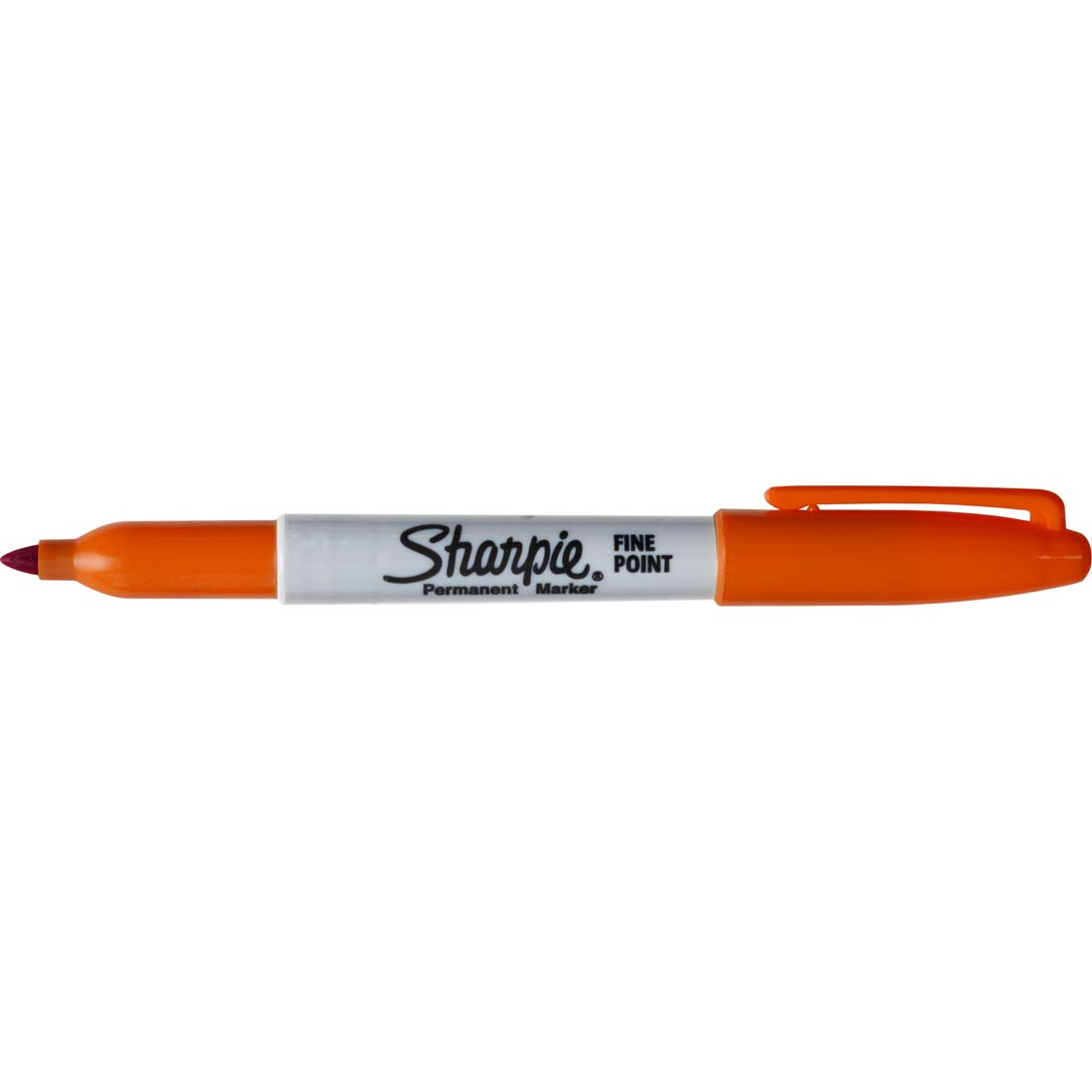 Orange Fine Point Sharpie Permanent Marker with the cap on the opposite end