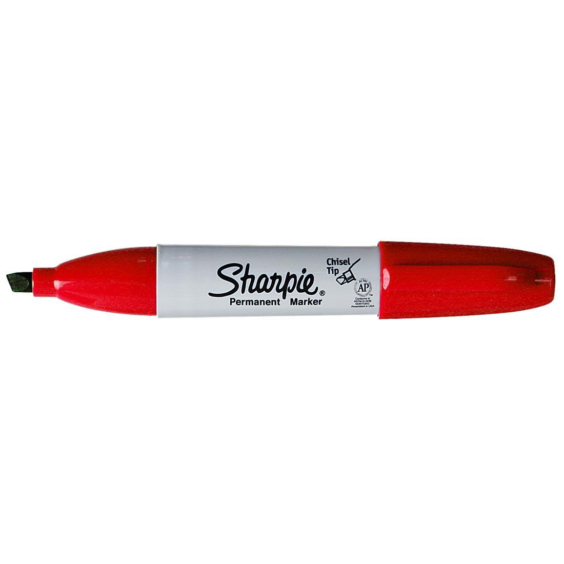 Blue Sharpie Chisel Tip Permanent Marker with its cap on the opposite end