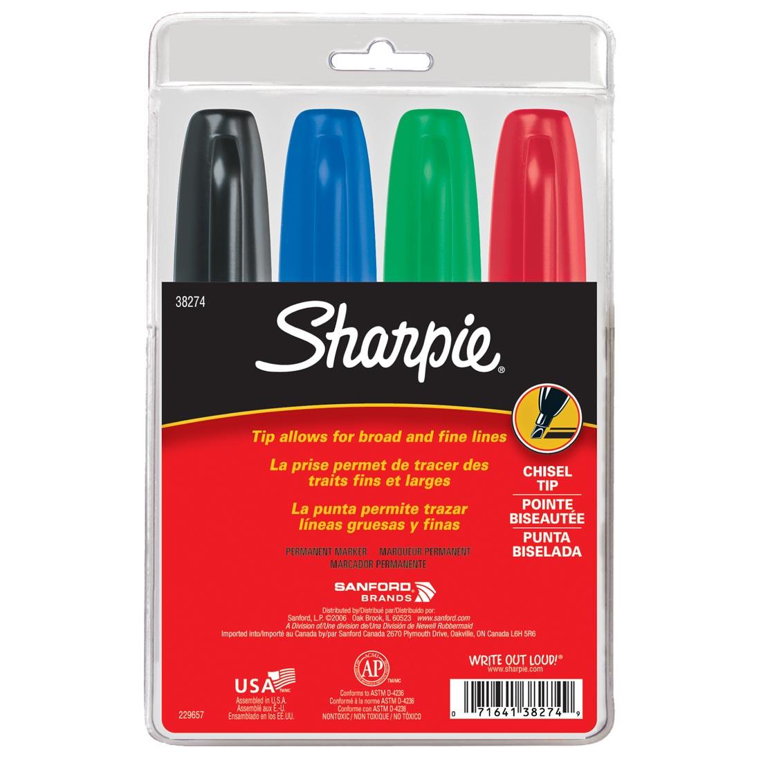 Sharpie Chisel Tip Permanent Markers 4-Color Set
