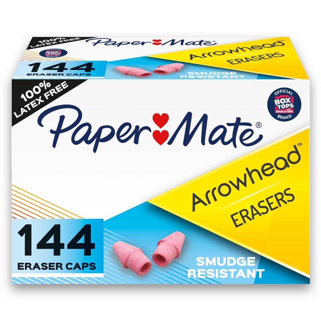 144-count box of Paper Mate Arrowhead Eraser Cap Erasers