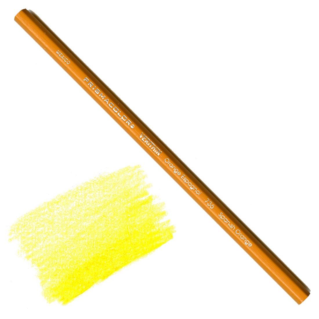 Spanish Orange Prismacolor Verithin Colored Pencil with a sample colored swatch